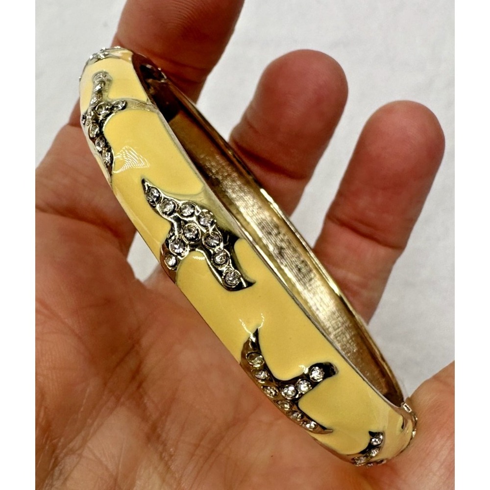 Joan Boyce Starfish Hinged Bracelet Enamel Yellow Enamel Crystals Stunning Gold
